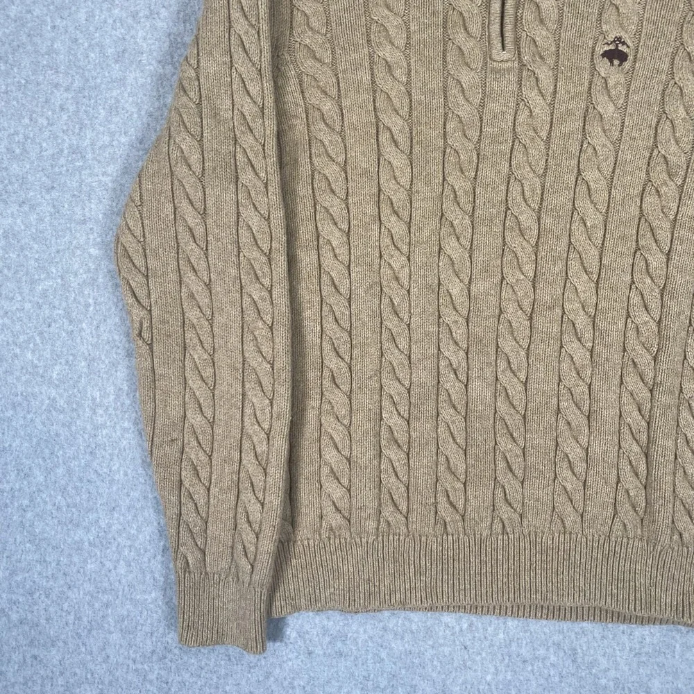 Brooks Brothers Quarter Zip Sweater Mens Medium Tan Cable Knit Merino Blend